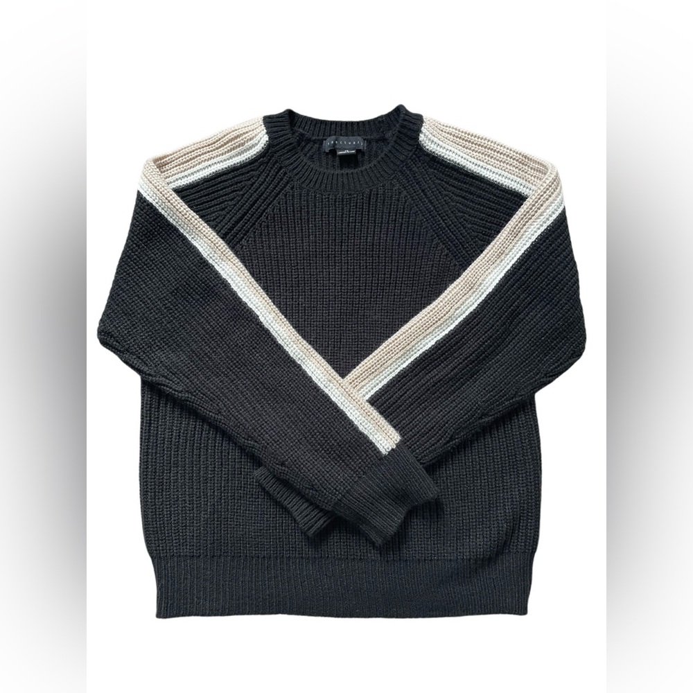 Sanctuary Black Sweater with Beige and White Stripes